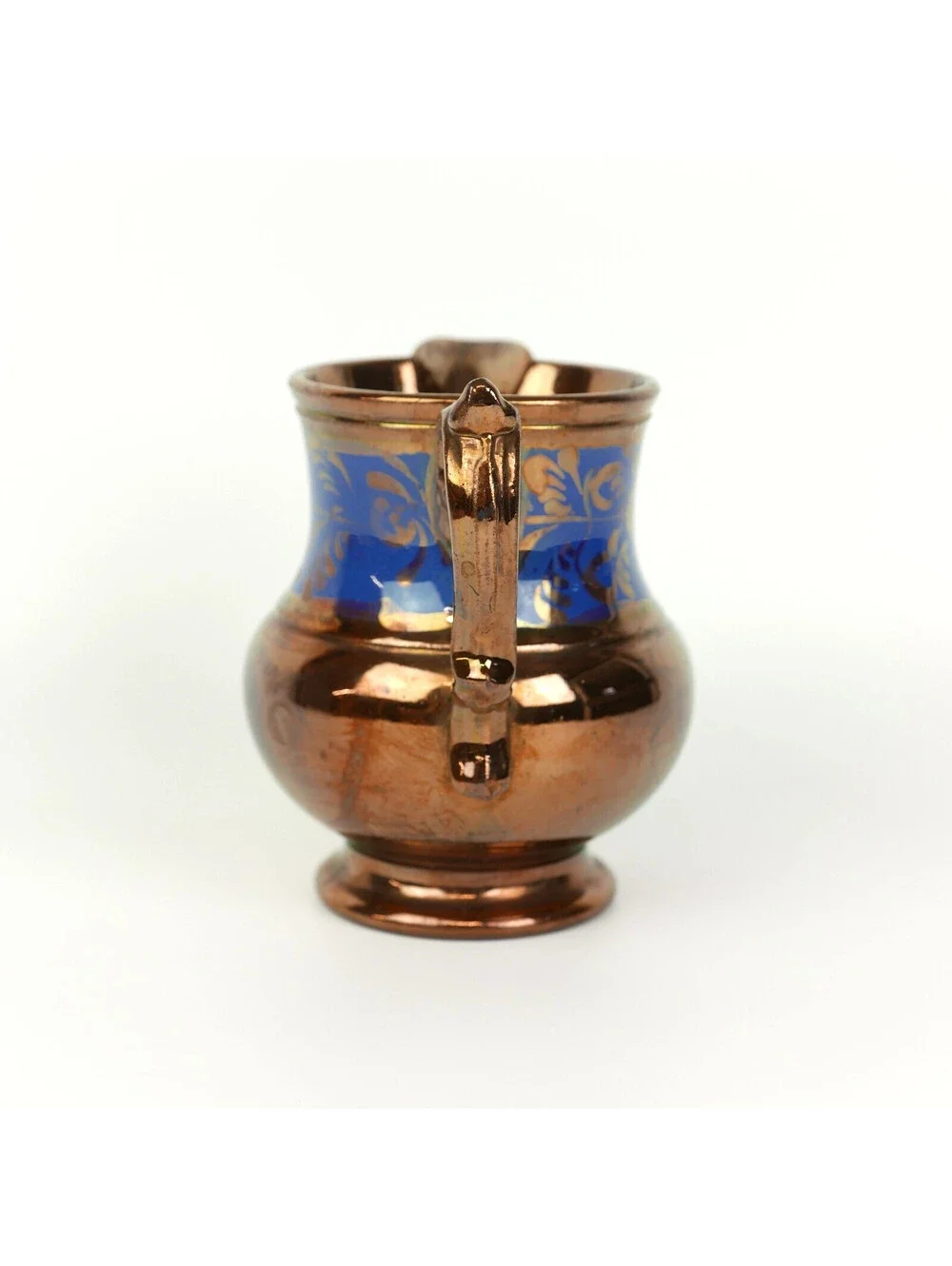 Antique Victorian Copper Lustre Lusterware Creamer Pitcher Jug Blue Floral Paint